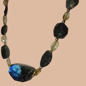 Sterling Silver Labradorite Necklace Blue Large Stone Artisan Natural Gemstone